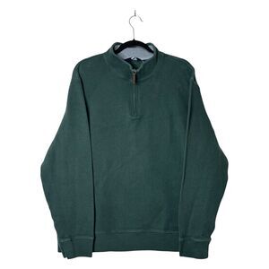 Lands End Green‎ Quarter Zip Knit Pullover 100% Cotton Mens XL Normcore Classic